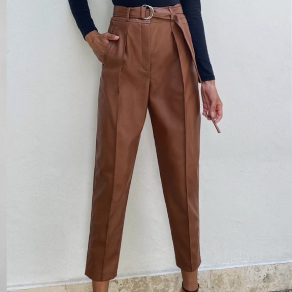 Babaton Belted Vegan Leather Pants - Aritzia (Size 4)